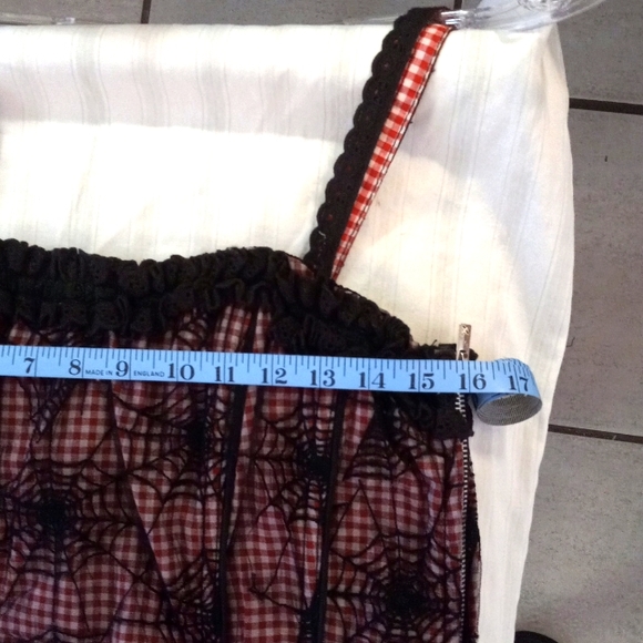 TRIPP NYC CORSET , BLACK SPIDER WEB LACE OVER GINGHAM L / XL - Picture 3 of 9